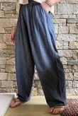 Lindin Linen Blend Crochet Flower Barrel Pant Washed Navy